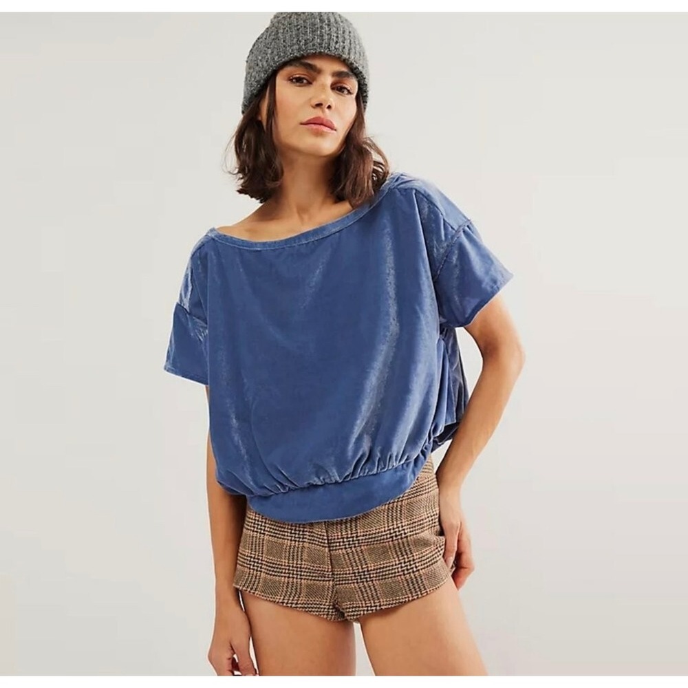Free People We The Free Cloud 9 Velvet Blue Top Size Small
